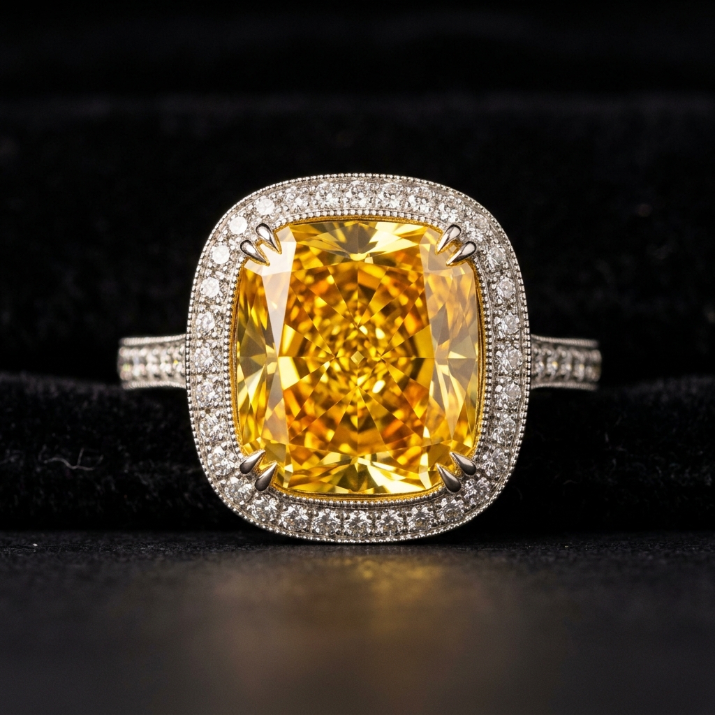 Fancy yellow diamond catching warm light