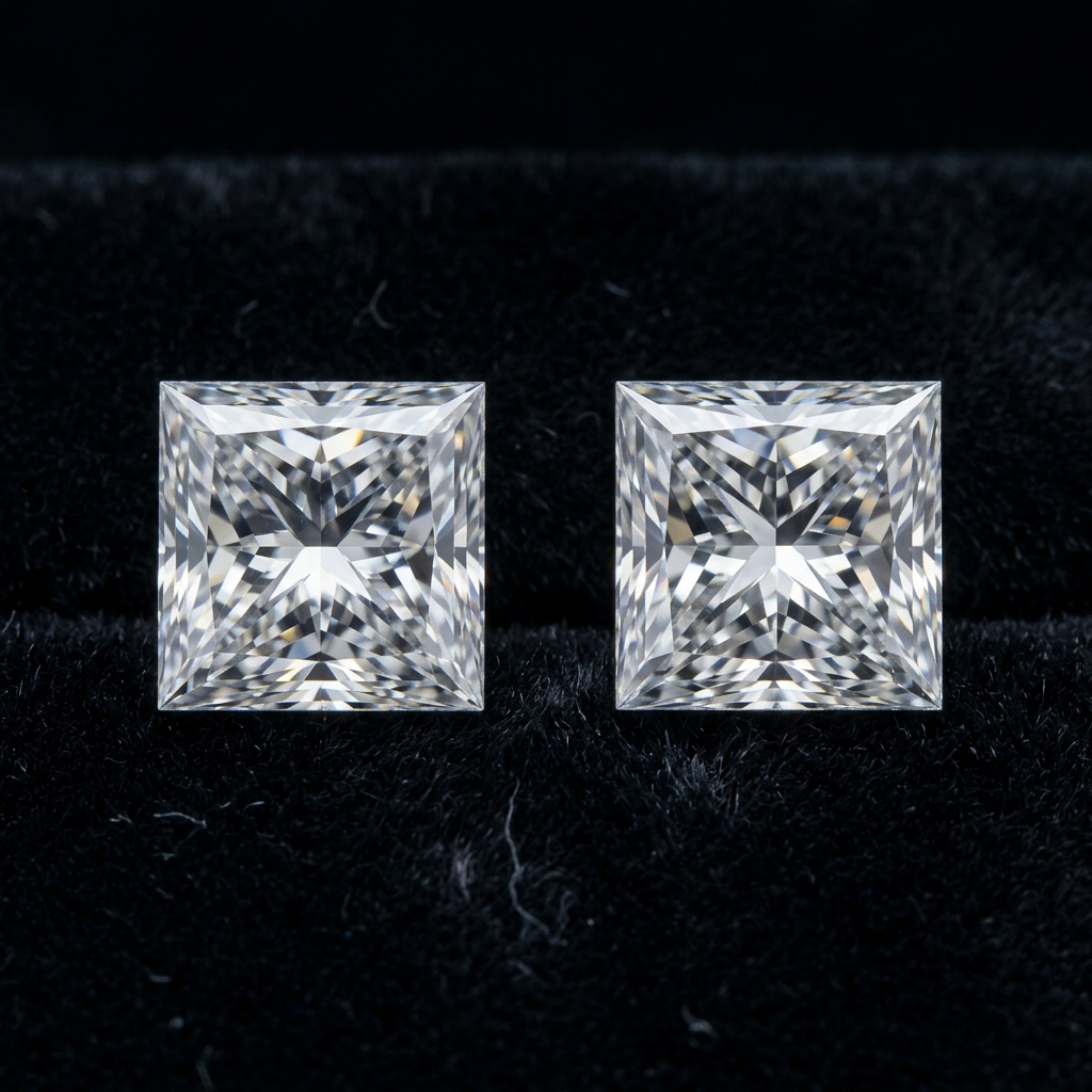 Matched pair of princess-cut stones